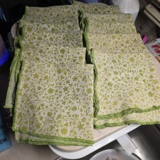 Vintage Lime Green & White Floral Cloth Napkins (Set of 10)