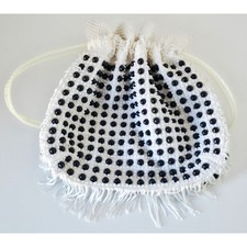 VINTAGE NEW 1960's Multicolor Beaded w/Tassels Drawstring Cinch Purse