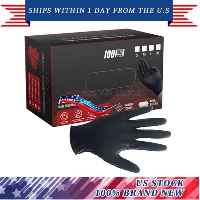 10 Boxes 10 Mil Heavy Duty Grip Nitrile Gloves Raised Diamond Texture Size M