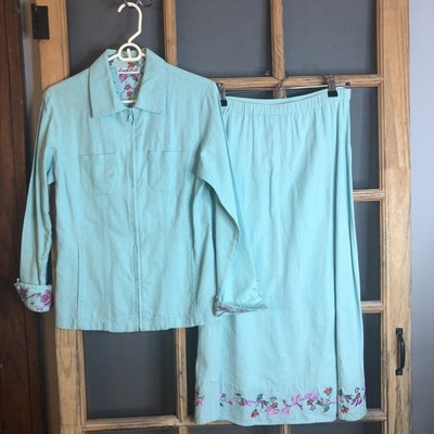 Birch Hill Women's Green 55% Linen Skirt Suit Size S