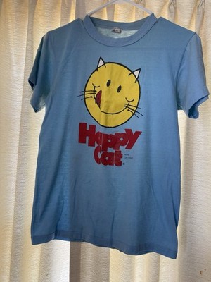 1980'S HAPPY CAT, FOOD LOGO T SHIRT, BLUE 50/50 BLEND ADULT SIZE MEDIUM