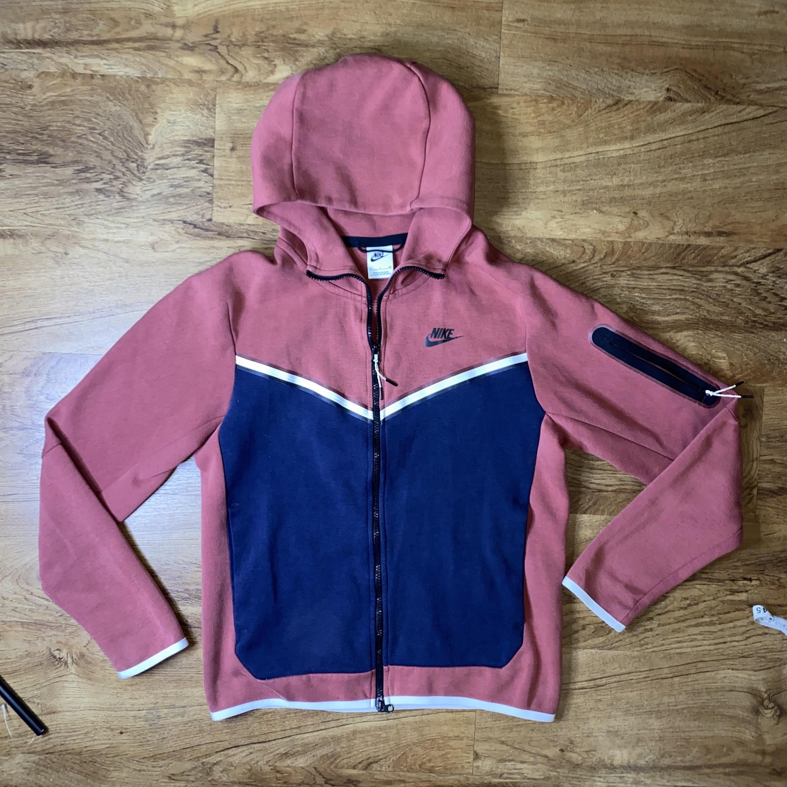 Nike Tech Fleece Hoodie Mens Small Pink Navy Full Zip Sweatshirt CU4489-661