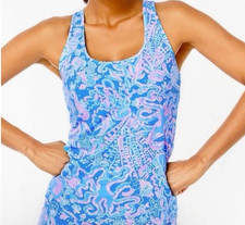 Lilly Pulitzer Luxletic Tank Top S Built in Bra Racer Boca Blue Sea What I Sea