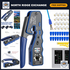 Ethernet Crimp Tool Kit - Pass Thru RJ45 Crimper for Cat5e Cat6 Cat6a, Tester In