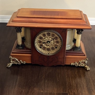 ANTIQUE Seth Thomas Mantle Clock W/2 Keys Pendulum Chime Adamantine USA Brass