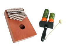 17 Key Kalimba Thumb Piano + Double Bell Wooden Agogo w/Mallet