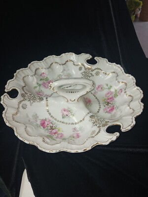 Antique Large Victoria Austrla Porcelain 3 Part Divided Serving Dish With Handle