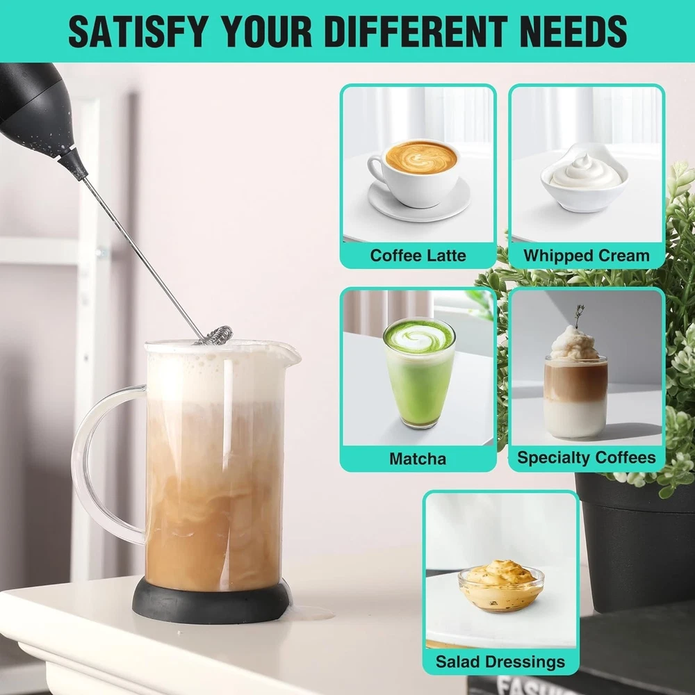 Milk Frother Handheld Double Whisk Foam Coffee Maker USB Rechargeable Electric