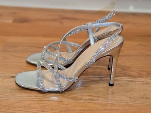 BP. Nordstrom Rhinestone Strappy Stiletto Heel Silver Evening Sandal Size 7 - Picture 3 of 6