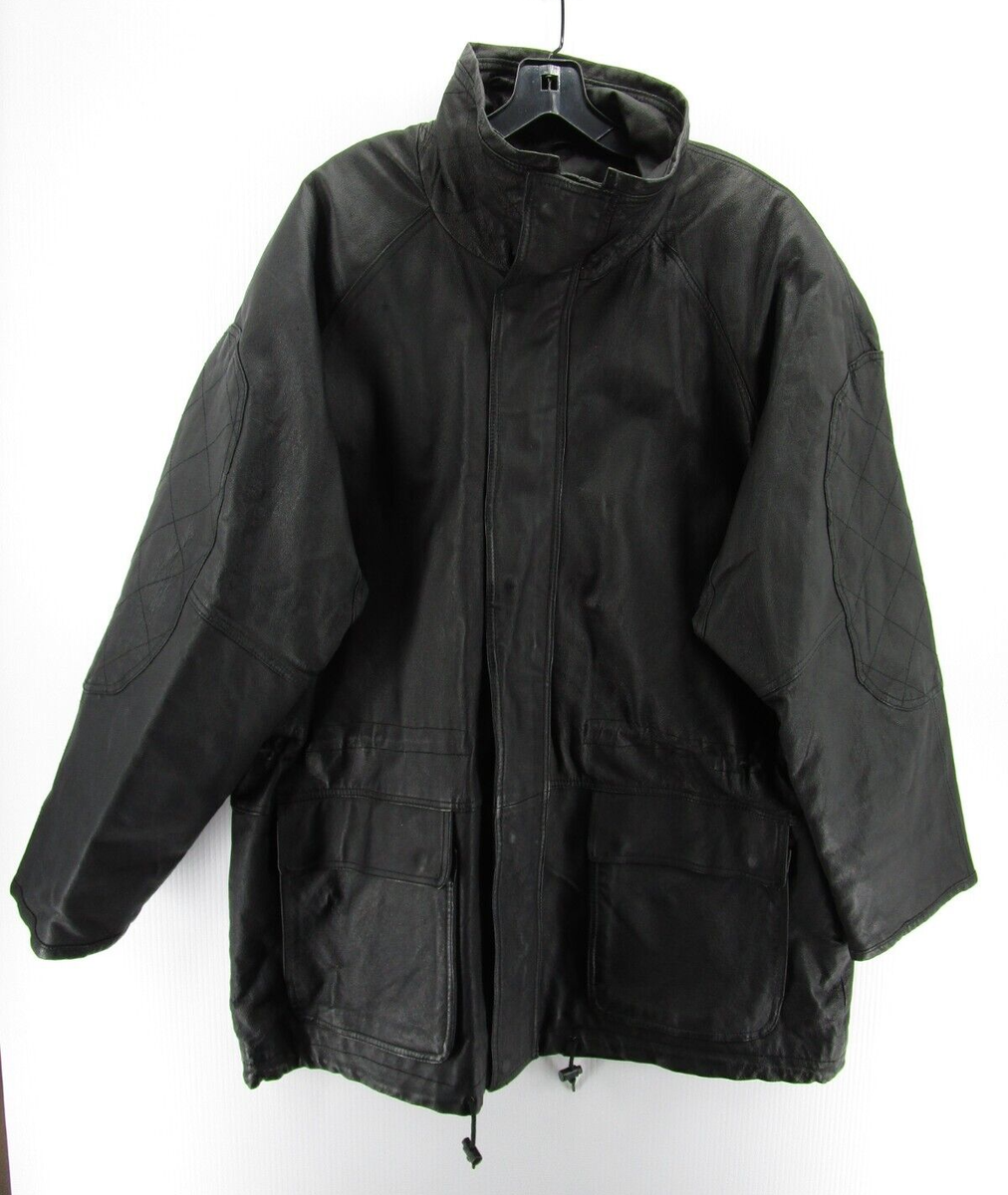 VINTAGE John Ashford Jacket Men Large Black Genuine Leather Elbow 