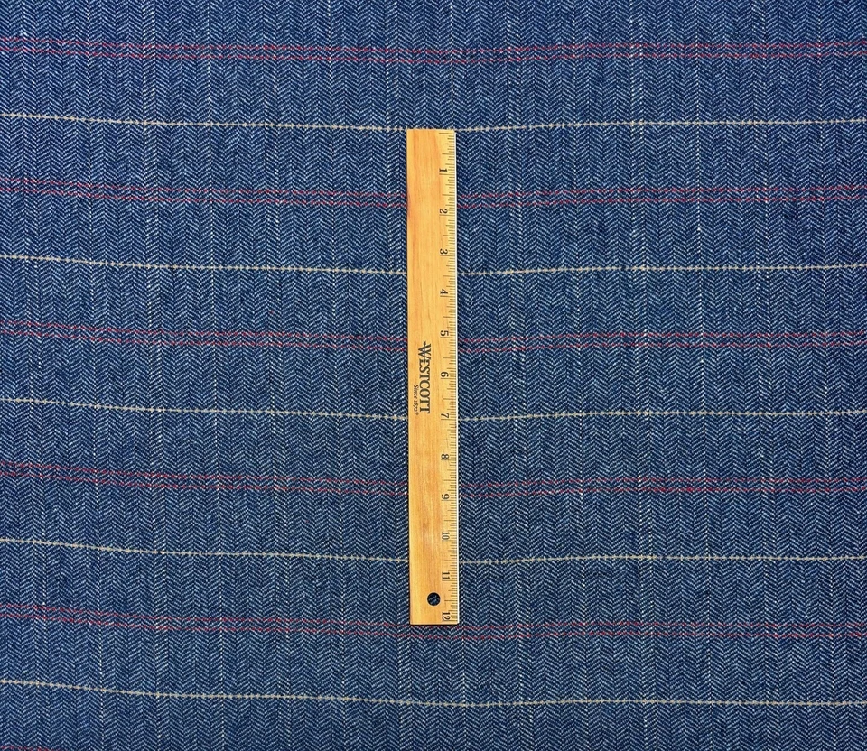 TELA TEJIDA DE LANA ESPIGA AZUL MARINO A CUADROS DISEÑO BALARD DUTTON POR YARDA 55"W Foto 4 de 4