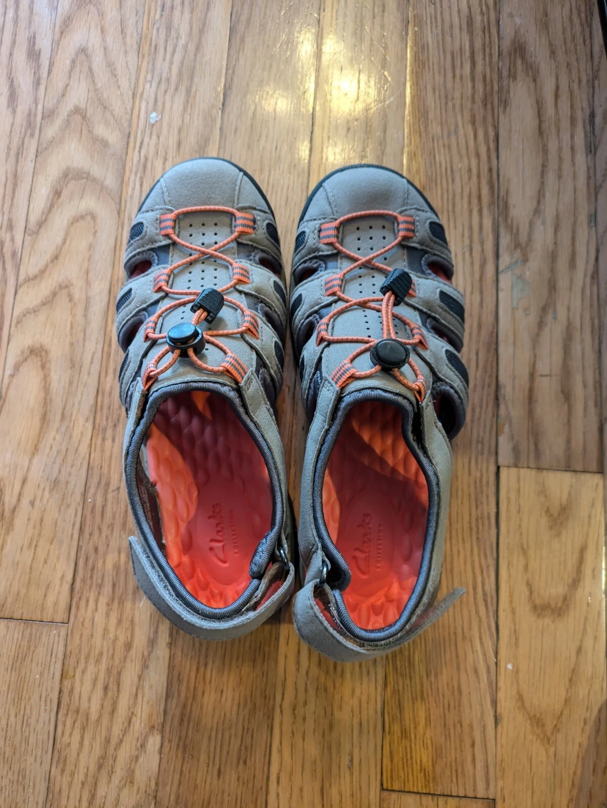 CLARKS Sandalo da trekking grigio marrone maglia pelle cinturino alla caviglia donna 6 5