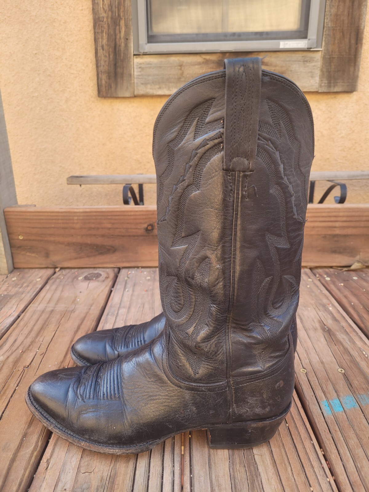 Lucchese 2000 Men's Black Leather Cowboy Boots T3094 size 9D