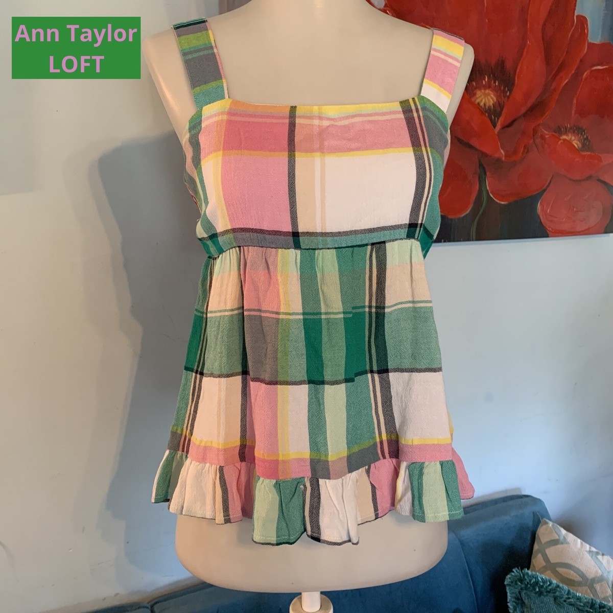 Loft Plaid Tie Back Peplum Cami Cove Green Sleeveless Ruffle Women's 00 P NWT | eBay Loft Plaid Tie Back Peplum Cami Cove Green Sleeveless Ruffle Women's 00 P NWT | eBay