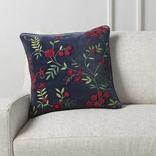 Frontgate Christmas FLoral Pillow Cover 20" X 20" Blue Velvet Retail $129