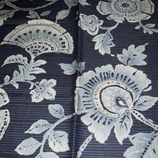 Vintage fabric Beautiful 44  X 1 Yard printed In Japan navy blue / Flowers  3