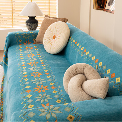 Boho Chenil Throw Sofa Cover Tasel Edge Textured Washable Sectional Couch Cover