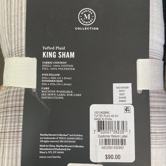 "Colección Martha Stewart acolchada a cuadros King Sham, 20 pulgadas X 36"" gris" Foto 2 de 4