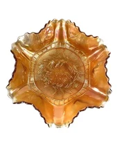 Vintage Dugan Carnival Glass Bowl Candy Dish Wind Flower Pattern