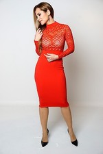 Ladies Fashion Formal Party Delicate See Through Red Lace Dress For Women