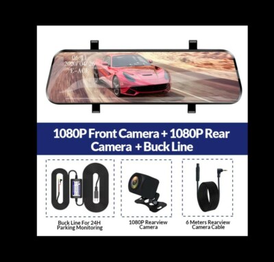 E-ACE 10 Inch Touch Car Dvr Streaming Media Mirror Dash Cam FHD 1080P 