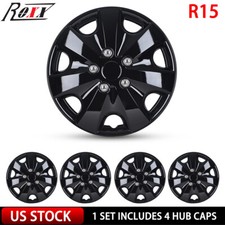 15 Set Of 4 Black Wheel Covers Snap On Full Hub Caps Fit R15 Tire Steel Rim