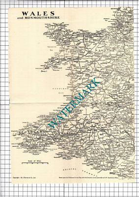 Wales und Monmouthshire - 1953 kleine Faltkarte