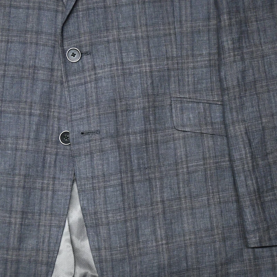 Blazer chaqueta abrigo deportivo Joseph Abboud 46L gris a cuadros 100 % lino ajustado para hombre Foto 3 de 4