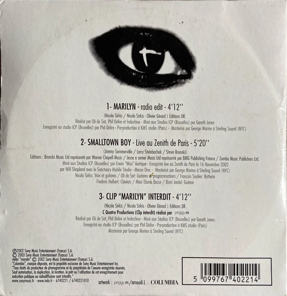 CD SINGLE INDOCHINE MARILYN ENHANCED EDITION RARE COLLECTOR TRES BON ETAT 2003 - Photo 2/3