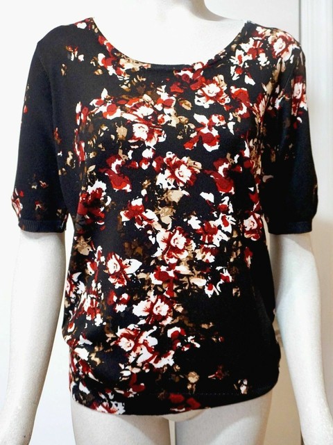 White House Black Market Ss Floral Print Knit Sweater Black Multi Sz M For Sale Online Ebay