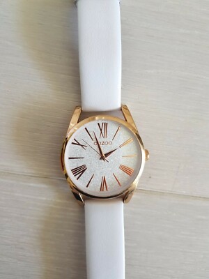 OOZOO Uhr Damen Armbanduhr Rosegold Kupfer Leder Weiß Glitzer