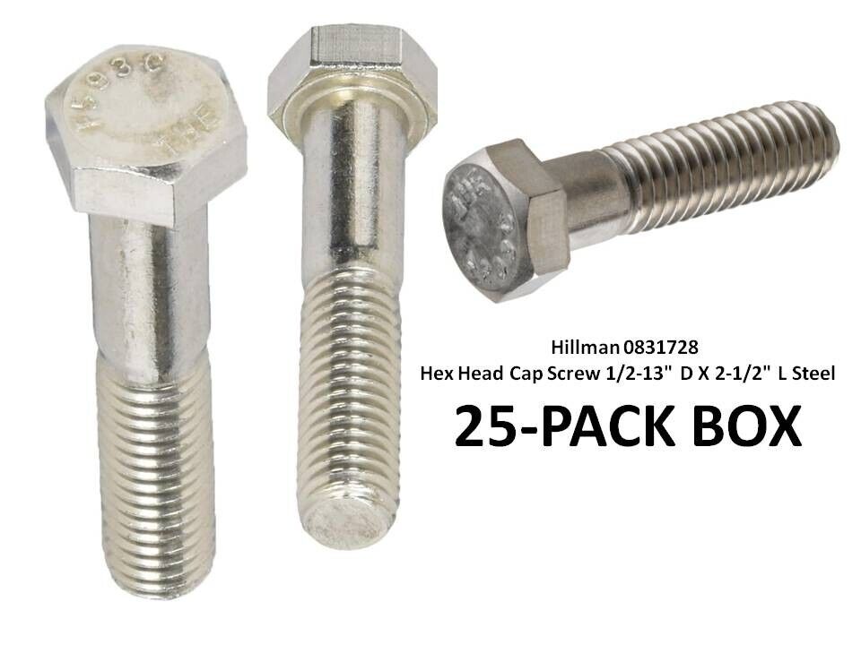 Hillman 1/2 in. D X 6-1/2 in. L Zinc Plated Steel Hex Bolt 25 pk Hillman 1/2 in. D X 6-1/2 in. L Zinc Plated Steel Hex Bolt 25 pk