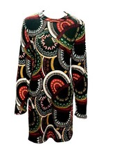 CCC Vintage Inspired Long Sleeve A Line Dress Pockets Bold Geometric Print LG Bo