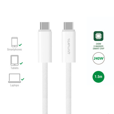 4smarts USB-C Kabel PremiumCord 240W 1,5m weiß Multimedia-/Datenkabel NEU