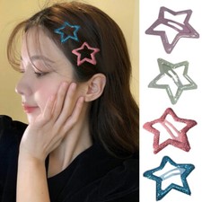 1Pair Hair Clip Cute Sweet Snap Star Hairpins Hollow Star Decorative Head Dress  
