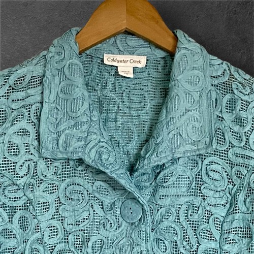 Coldwater Creek Women's Aqua Lace Embroidery Cardigan Jacket SZ/Mp - Picture 3 of 13