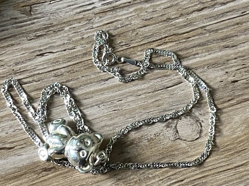 Vintage 925 Sterling Silver TeddyBear Pendant Necklace - Picture 12 of 12