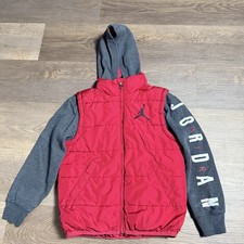 Nike Air Jordan Jacket Youth Small Red Black Puffer Jumpman Hoodie Boys 8-10
