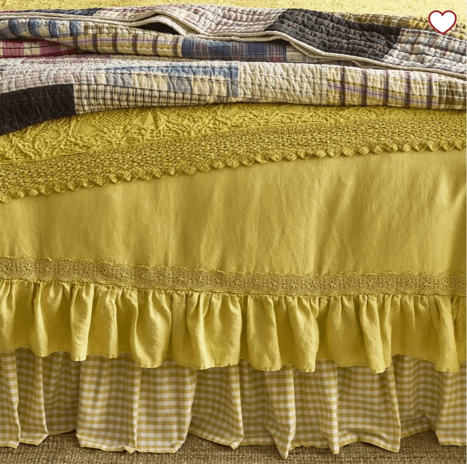 Pottery Barn Green Row Linen Ruffle Crochet Duvet Cover & Shams Full Queen Marig - Image 2 of 4