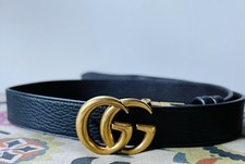 Authentic Women's GUCCI Marmont Black BIG GG BUCKLE Leather BELT , Size 100cm