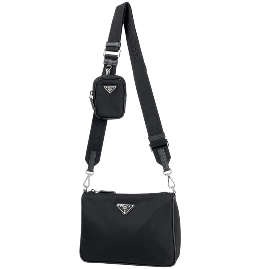 PRADA RE NYLON Plate Shoulder Bag Black Nylon with Pouch #BS757