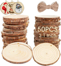 Natural Wood Slices Christmas Ornaments, 50 Pcs 2.7-3.1 Inches Small Wood Slices