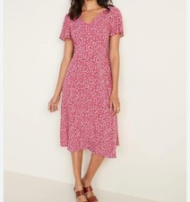 V-Neck Short Sleeve A-Line Print Flowers Pink Long Dress L
