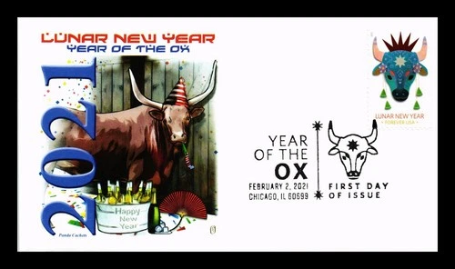 US COVER FIRST DAY OF ISSUE PANDA CACHET 2021 YEAR OF THE OX PICTORIAL CANCEL