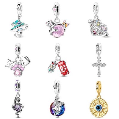 European 925 Silver DIY Charm Pink CZ Love Animal Beads Clip For Women Bracelet