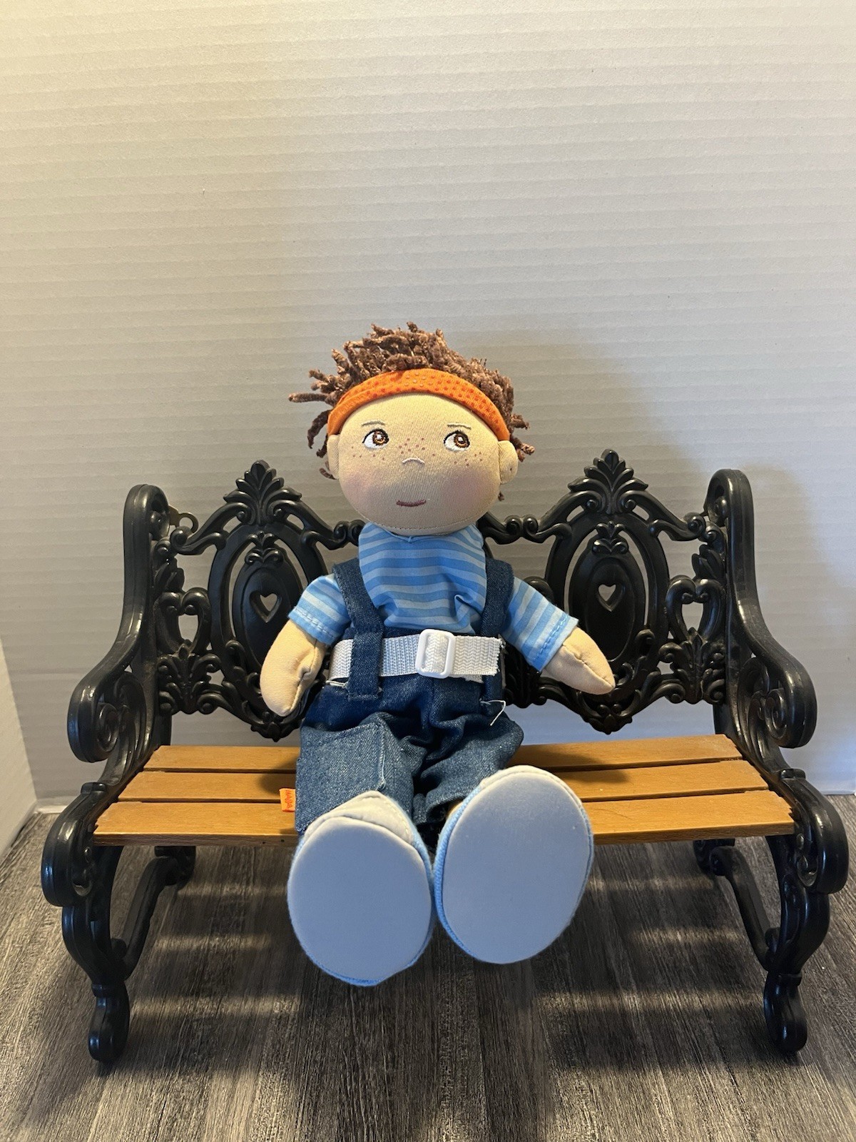Haba Graham Boy Doll Soft Cloth Brown Hair Brown Eyes Shoes Shirt Overalls 12"