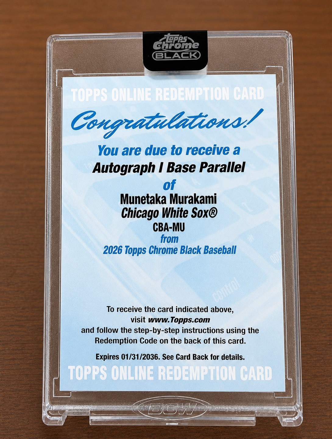 2026 Topps Chrome Black Autograph Redemption Munetaka Murakami White Sox CBA-MU