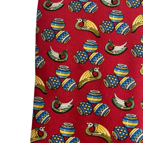 Salvatore Ferragamo Men's Tie Birds & Vades Red Satin Silk 3.75" (W) 54" (L) guc - Picture 7 of 9