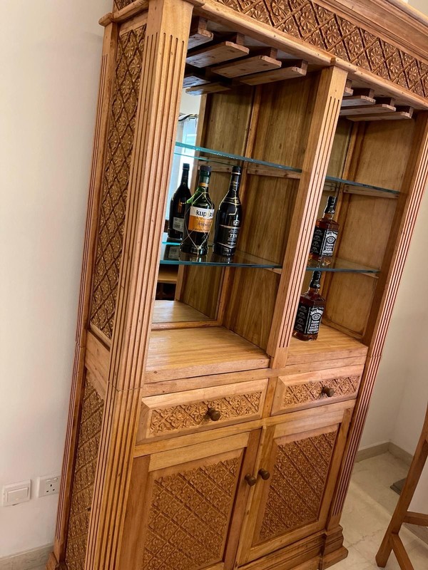 Imported customs handcrafted mahogany full bar set with 5 chairs.