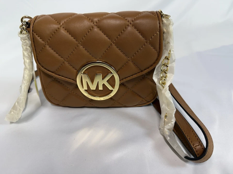 MICHAEL MICHAEL KORS FULTON 绗缝小号斜挎包皮革包 WALNUT/GOLD — 第 2/4 张图片